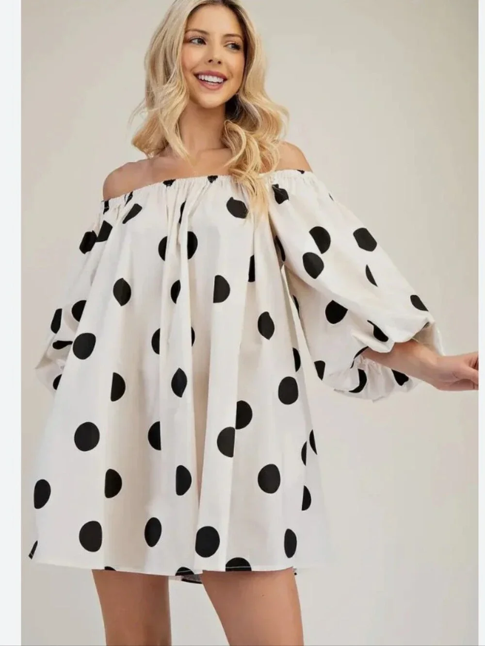 Anthropology Mare Mare Off-Shoulder Polka Dot Puff Sleeve Dress XL - Picture 4 of 12